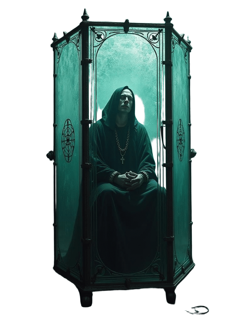 Vampire Prisoner in Crystal Box: Fantasy Art