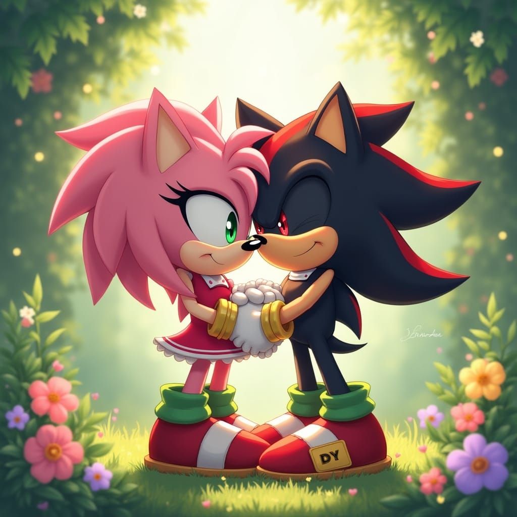 Amy Rose and Shadow Hedgehog's Serene Embrace