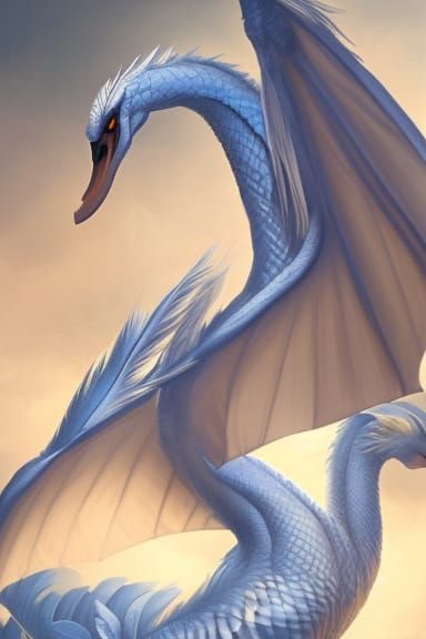Swan Dragon Goddess with Feather Wings