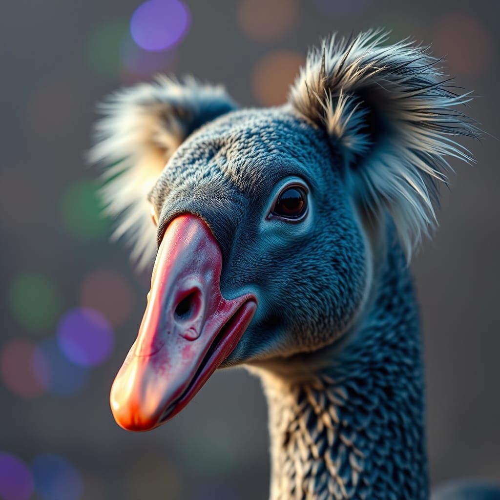 Surrealistic Portrait of a Fanciful Equine Ostrich Marsupial