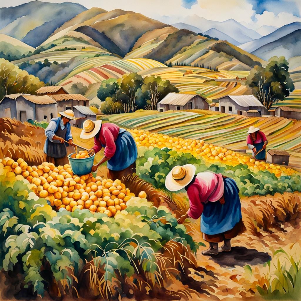 City Landscape #117 Peruvian village, harvesting potatoe