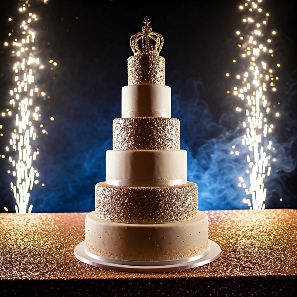 Ethereal 6 Tier Wedding Cake with Glittering Crown and Spark...
