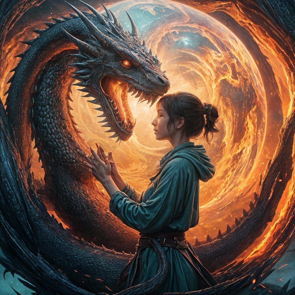 Dragon and Girl in Orb: Fantasy Concept Art