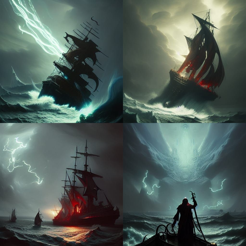 Cthulhu and Pirate Ships in Cosmic Horror Art