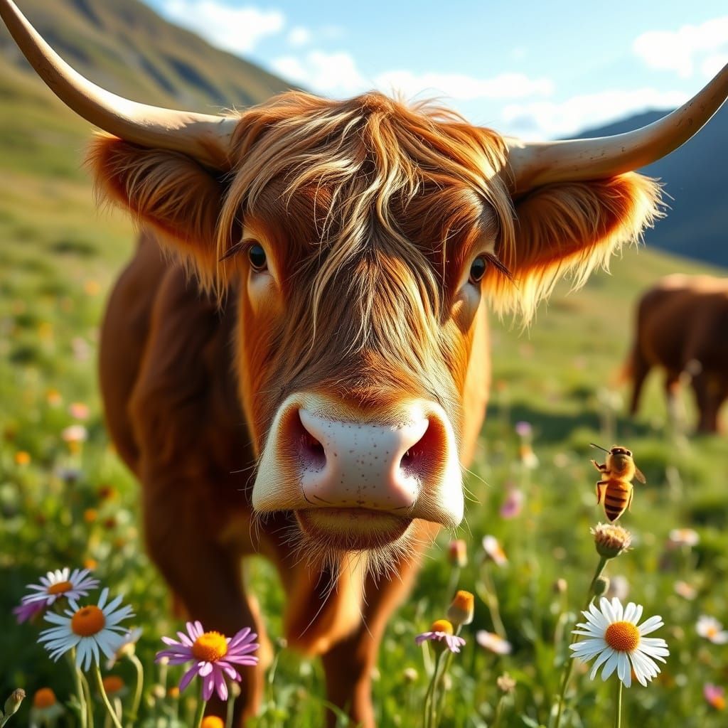 Sunflower Serenade: Highland Cow in Bloom