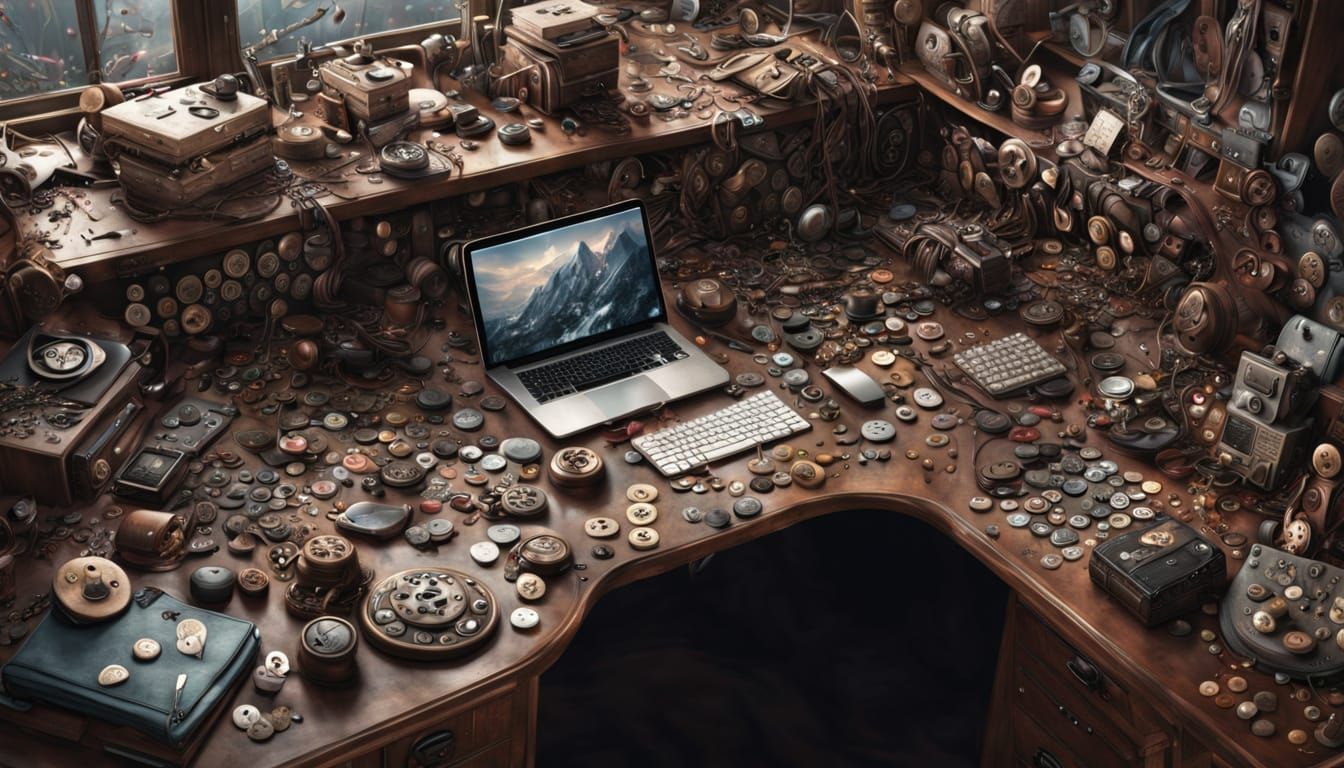 Buttons, Ribbons, and Zips Arranged on Desks