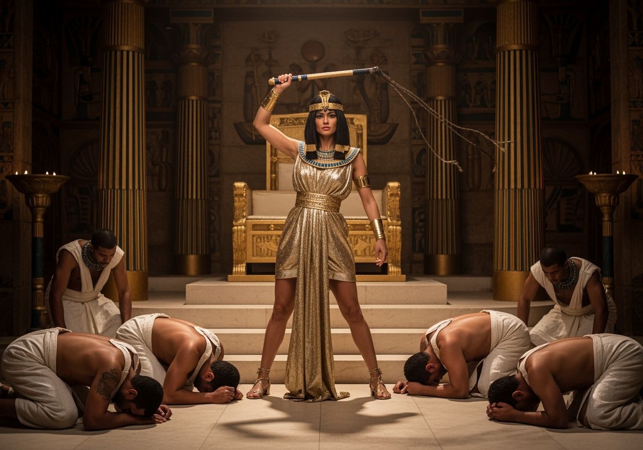 Regal Egyptian Queen in Palace Throne Room