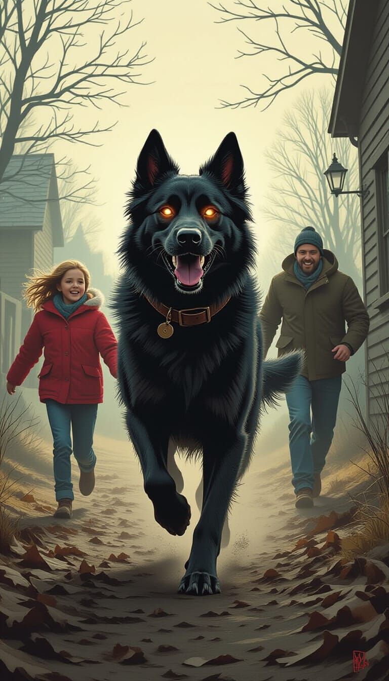 Ominous Family Dog with Glowing Eyes