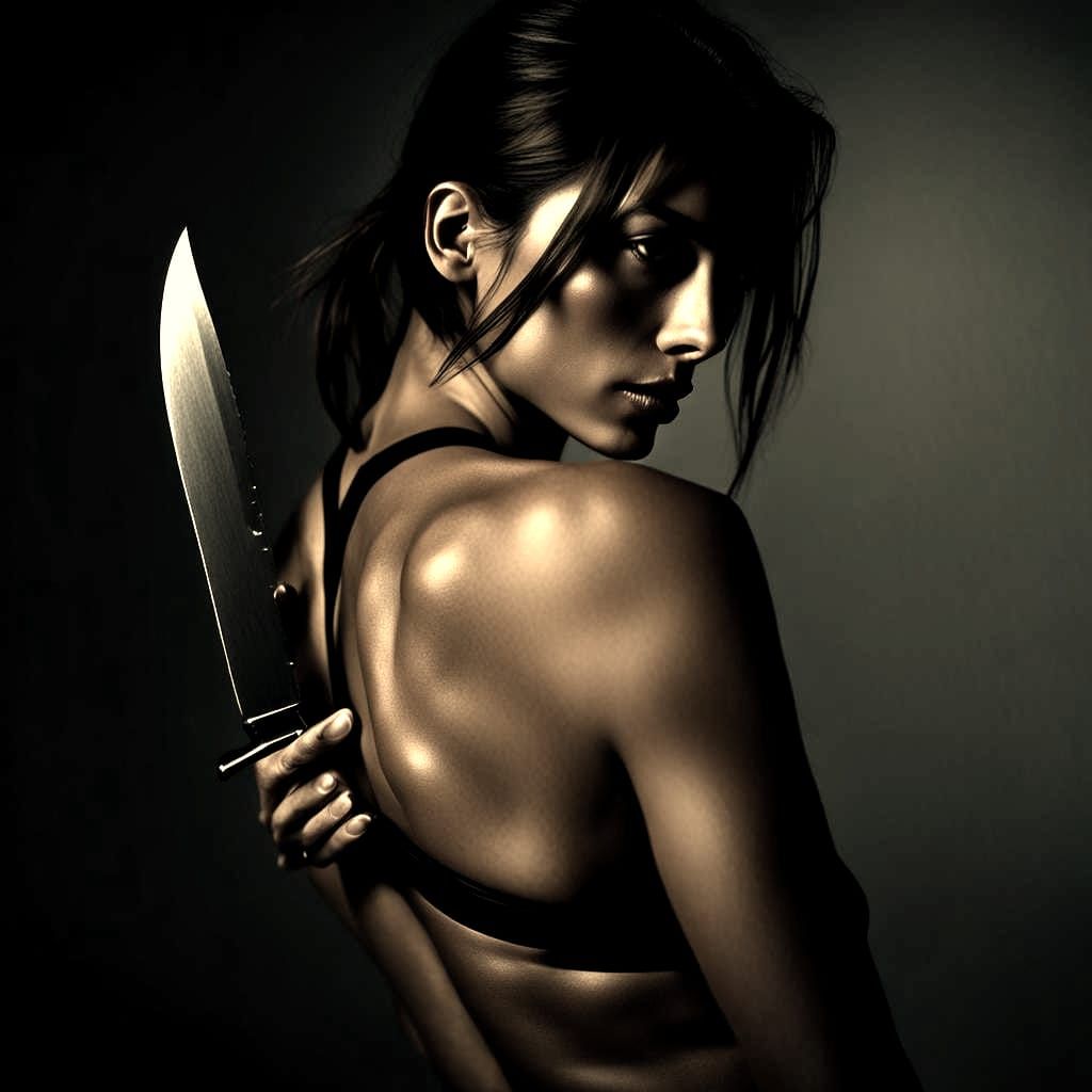 Woman in Black Bikini Poses with Knife