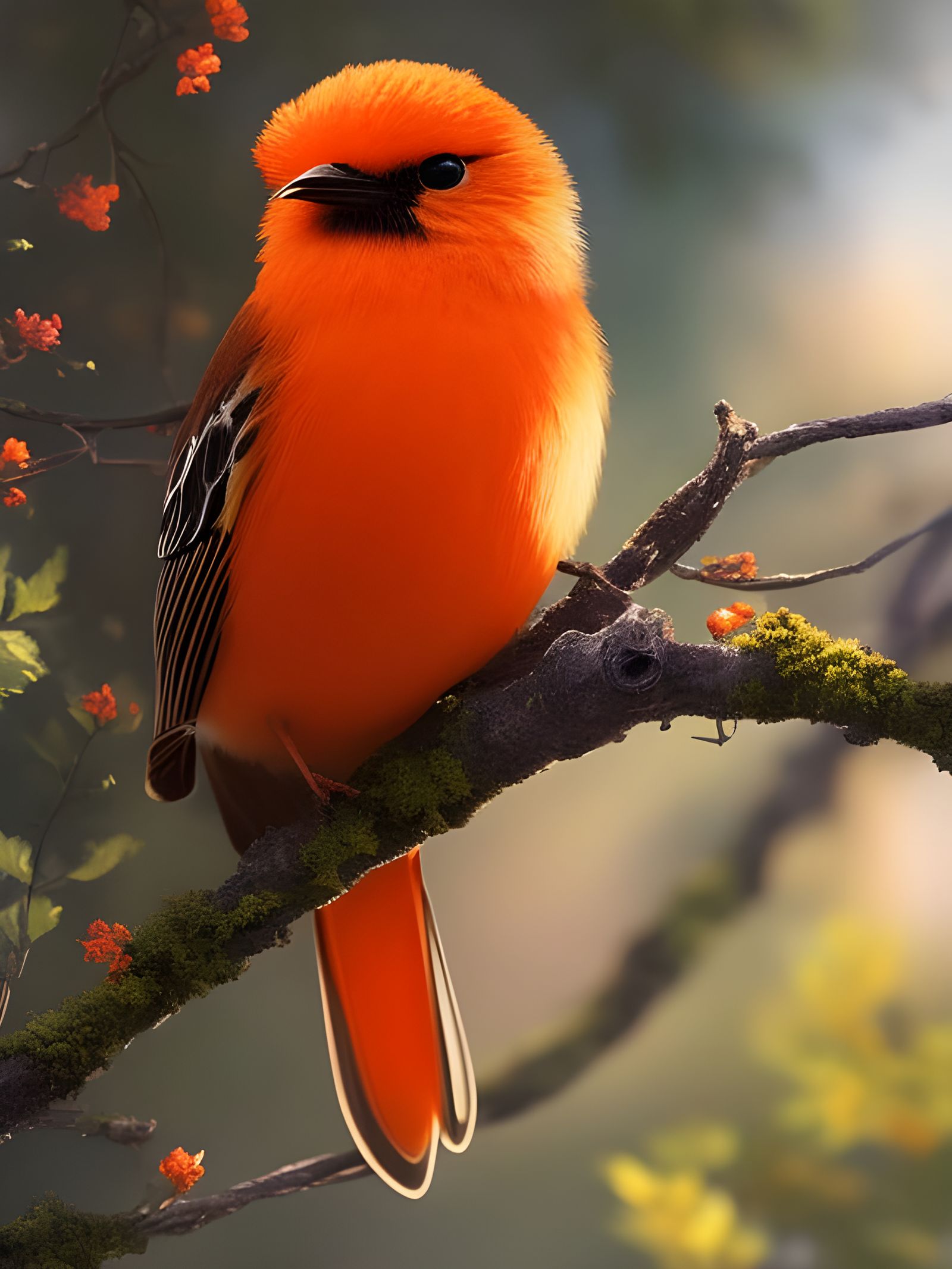 Orange Bishop Bird with Intricate Plumage in Hyperrealism