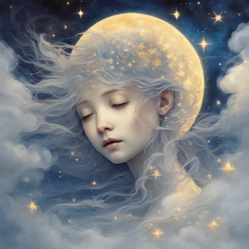 Celestial Portrait of Serene Beauty in the Night Sky