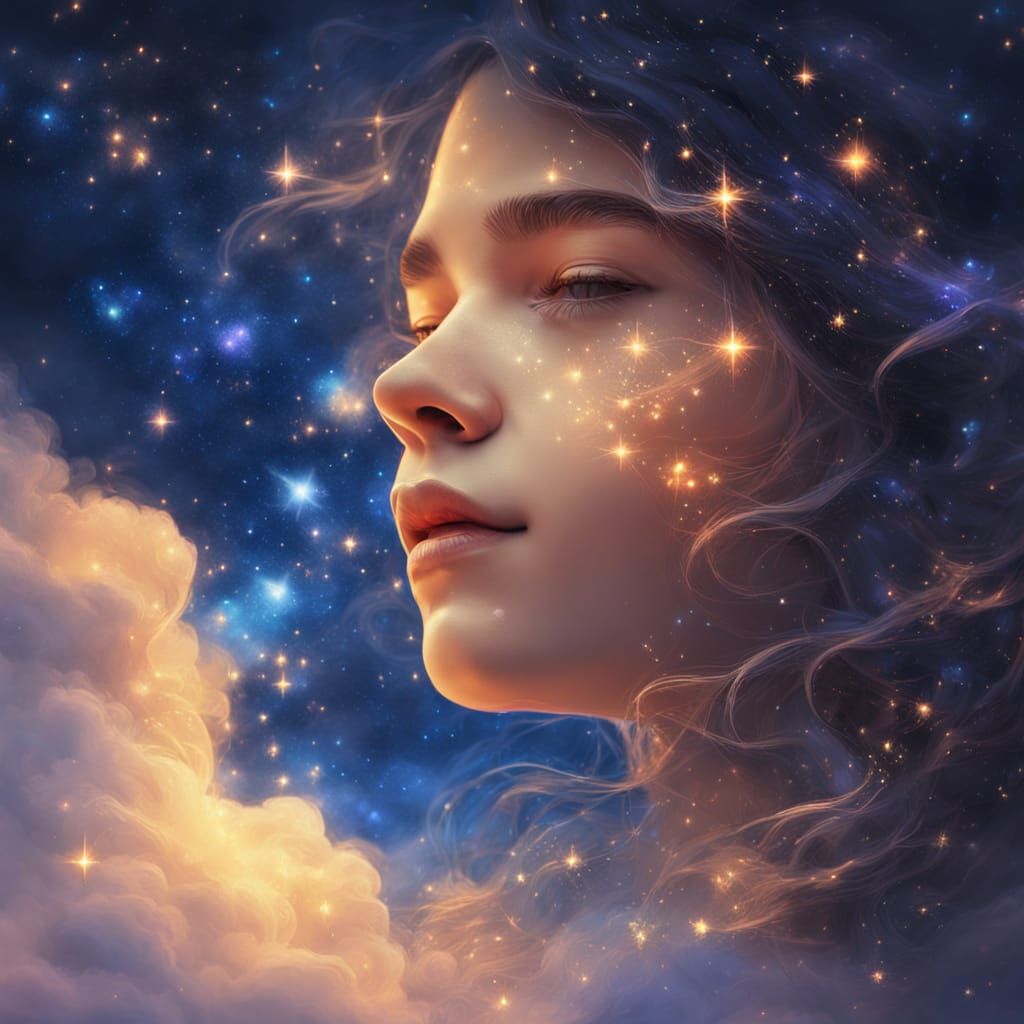 Celestial Portrait in Oil Painting Style with Loose Brushstr...