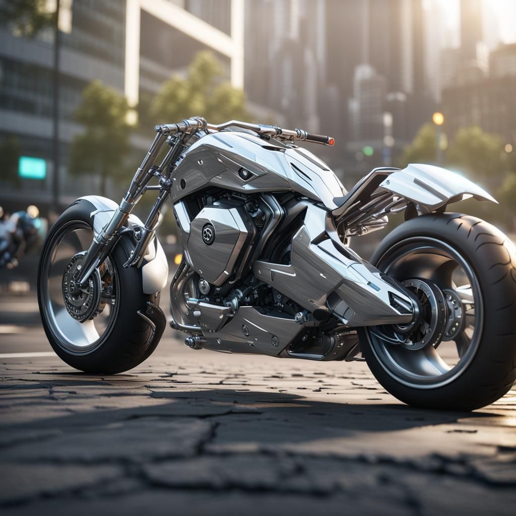 Futuristic Silver Bike in 3D Cinematic Style