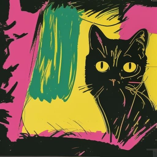 Warhol-esque Black Cat with Bright Pop Art Colors