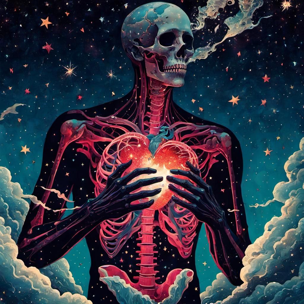 Heartbreak in Starry Silhouette: Surreal Collage Art