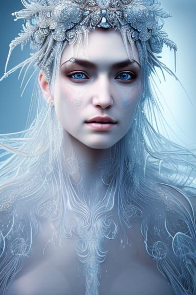 Icy Arabian Goddess Portrait in Winter Gradients