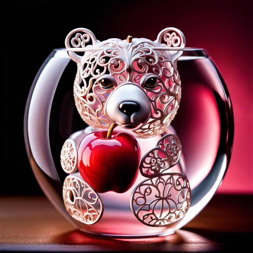 Scarlet Apple with Bear in Hyperrealistic Style