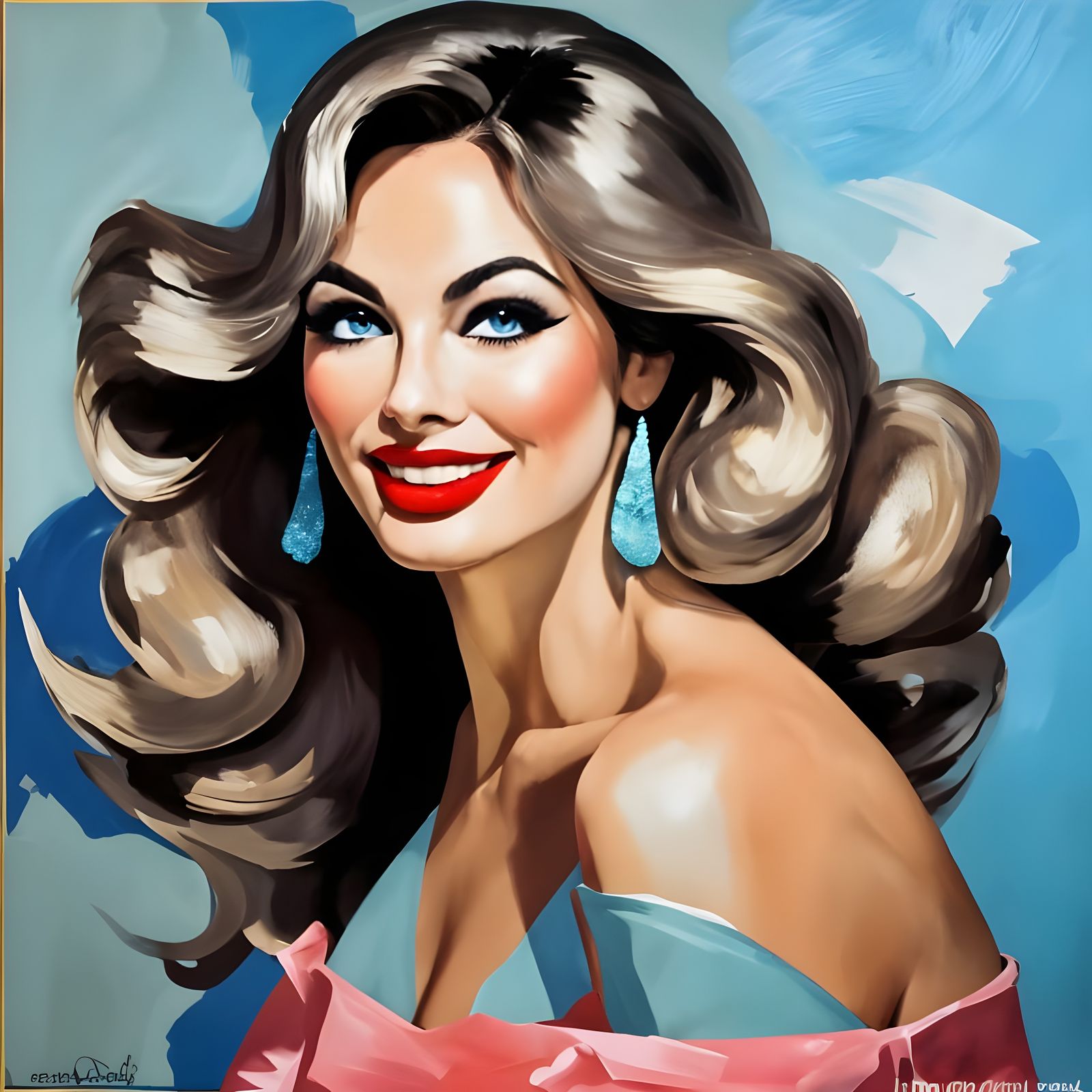 Abstract Impasto Portrait of Woman in 1960s Style