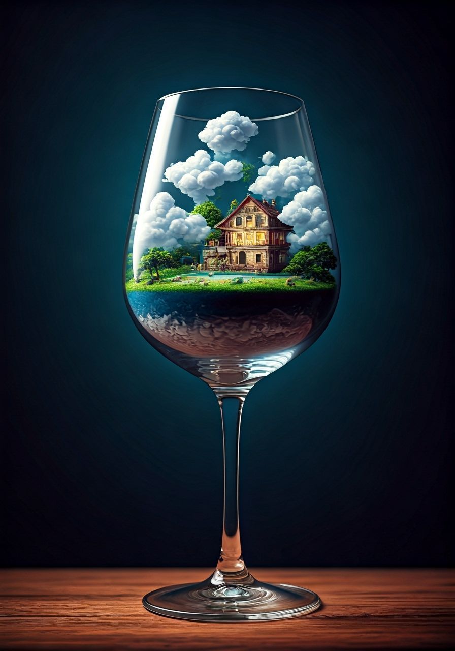 Miniature Arcology Archipelago in a Wine Glass