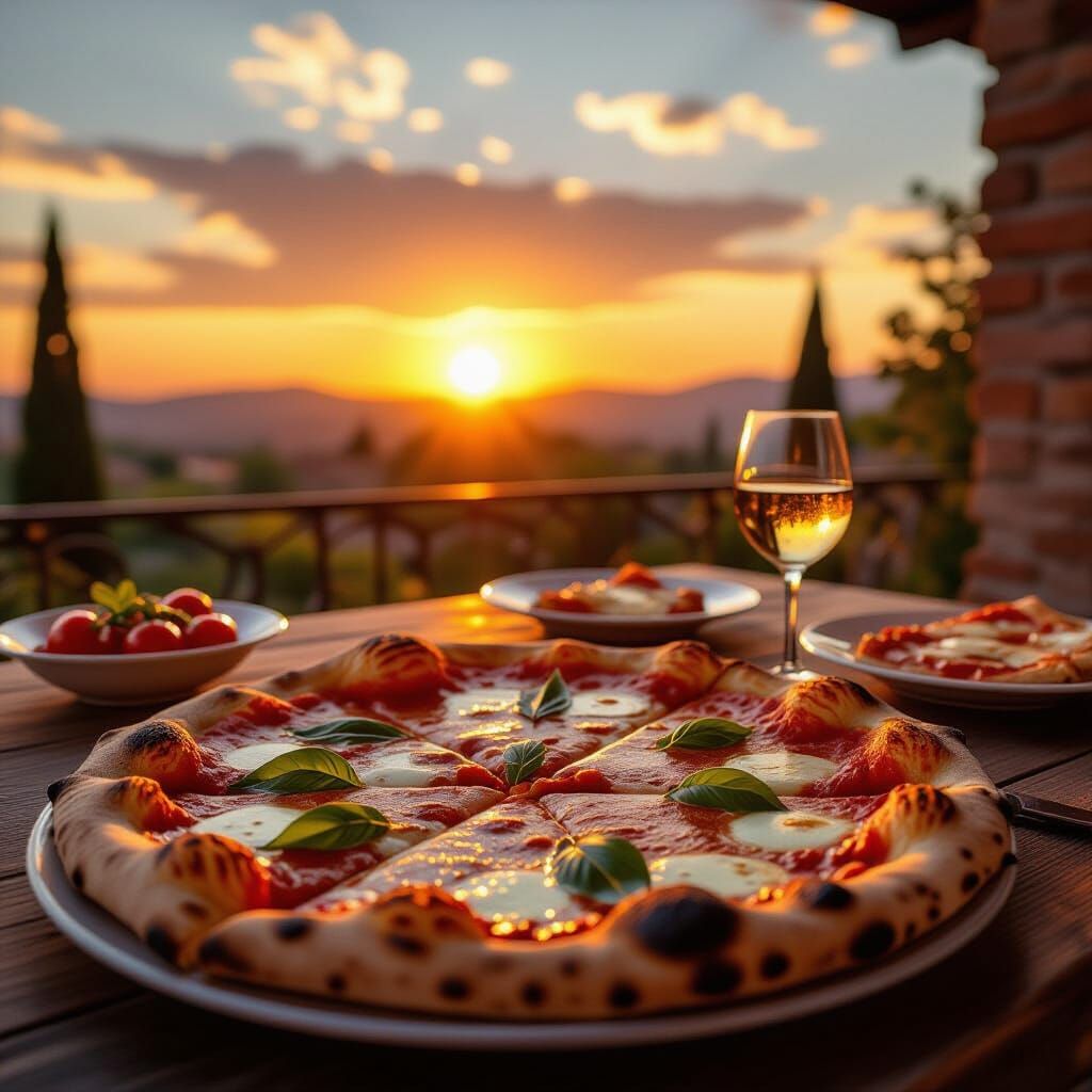 Golden Hour Pizza in Italy: A Photorealistic Masterpiece