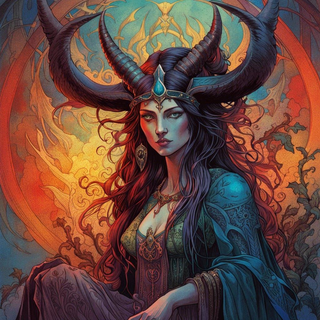 Witch Goddess Prayer in Vibrant Concept Art