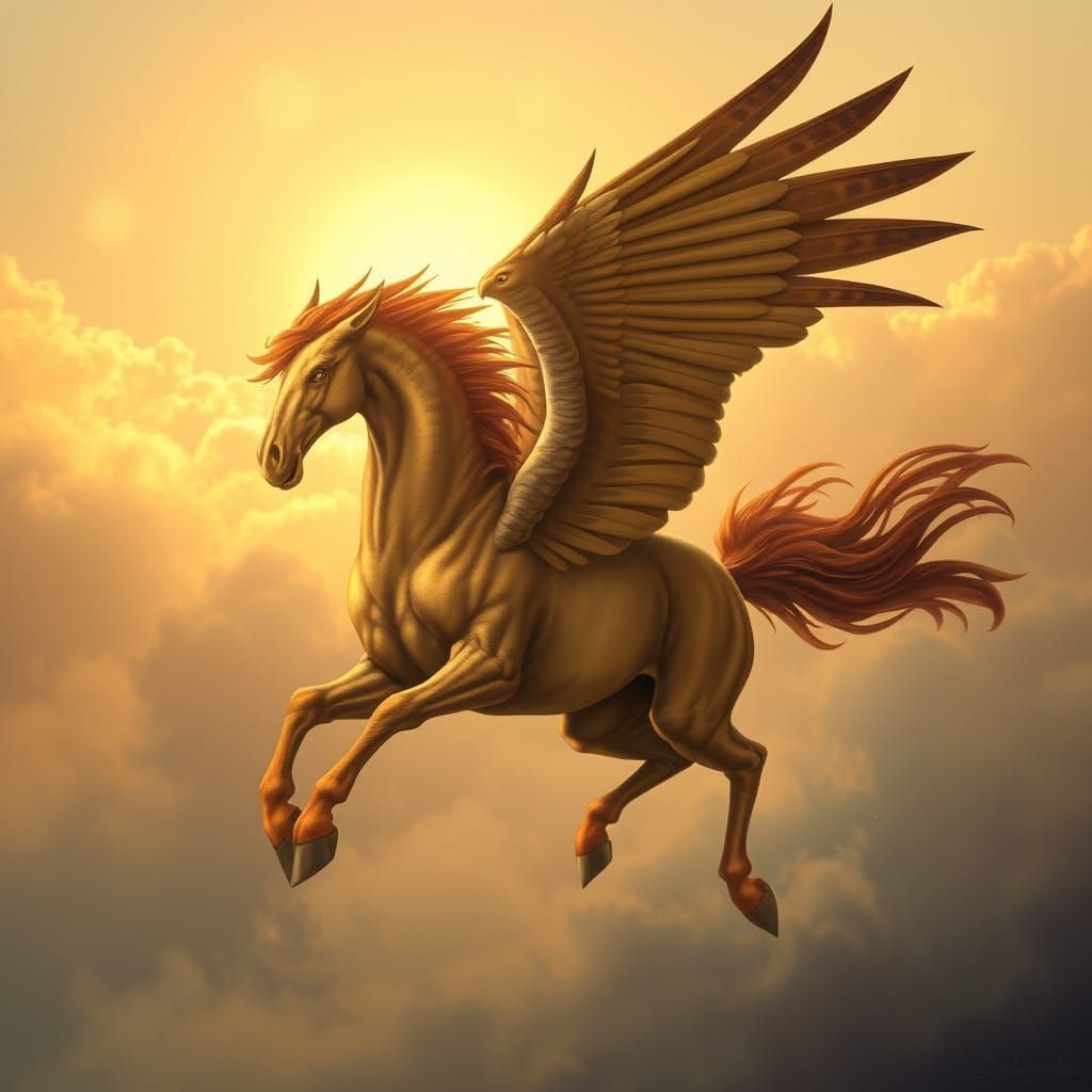Ethereal Chimera Soars Through Golden Skies