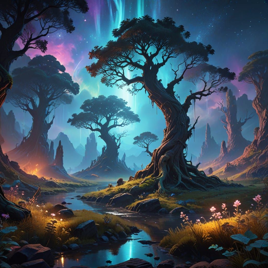 Interconnected Realms in Vibrant Dreamscape