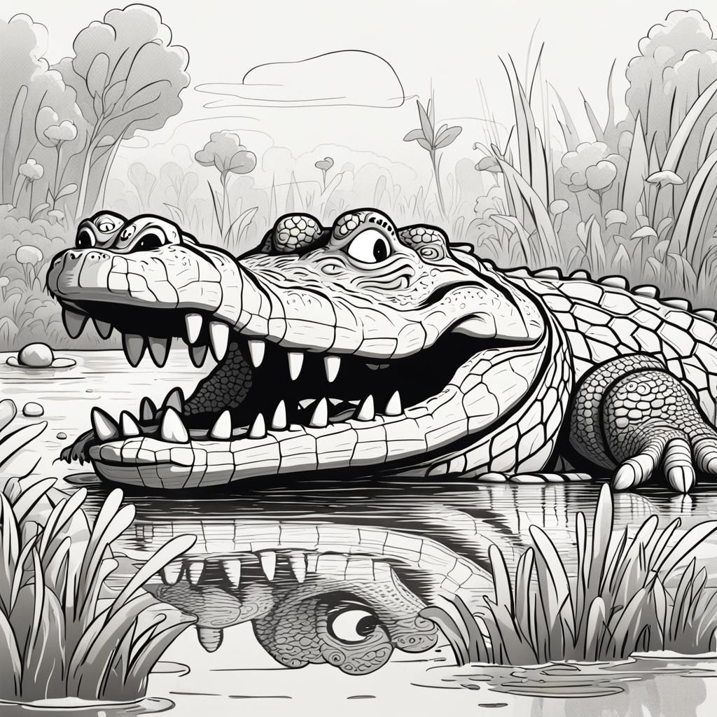 Cute Alligator Cartoon in Rubber Hose Style
