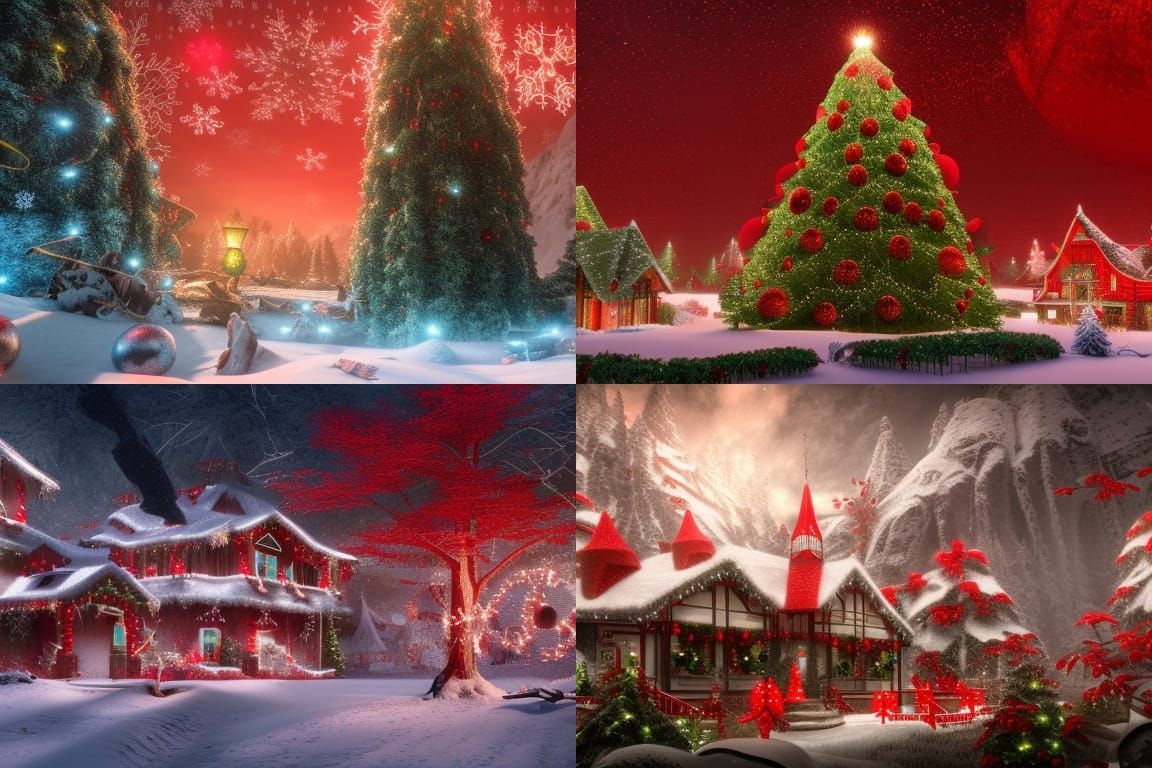 Detailed Christmas Landscape in Red, Green, and White