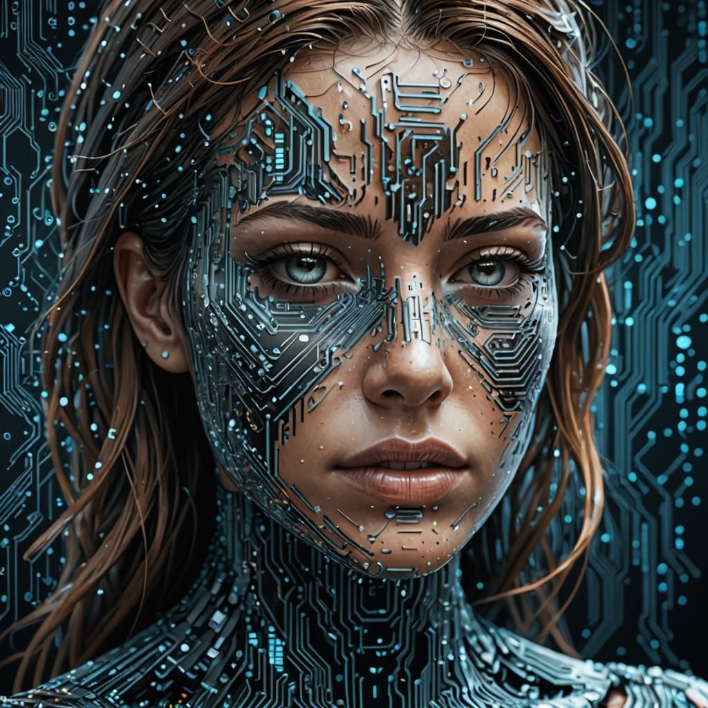 Woman Made of Computer Code: Hyperdetailed Concept Art