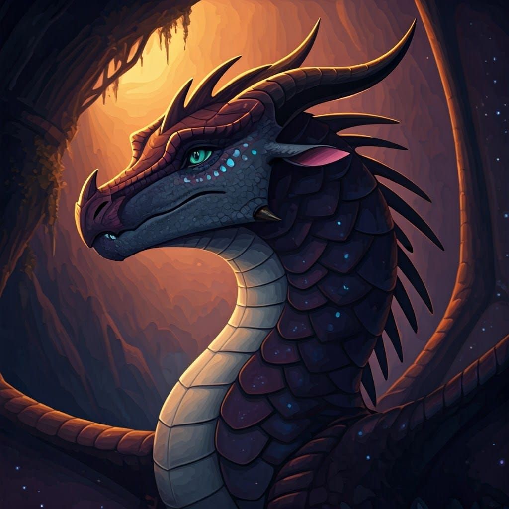 Regal NightWing Dragon amidst Fantastical Landscapes