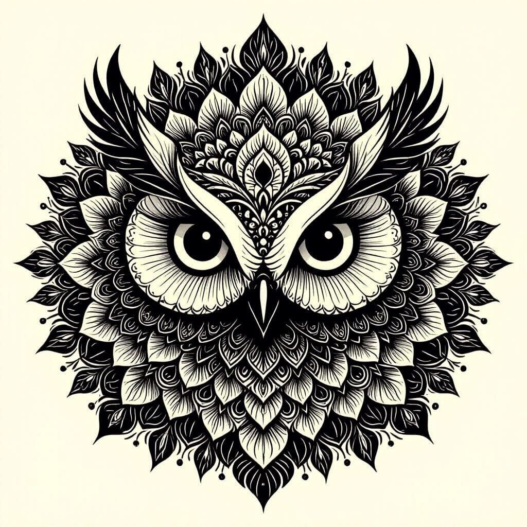 Mandala Owl Head with Indian Motifs