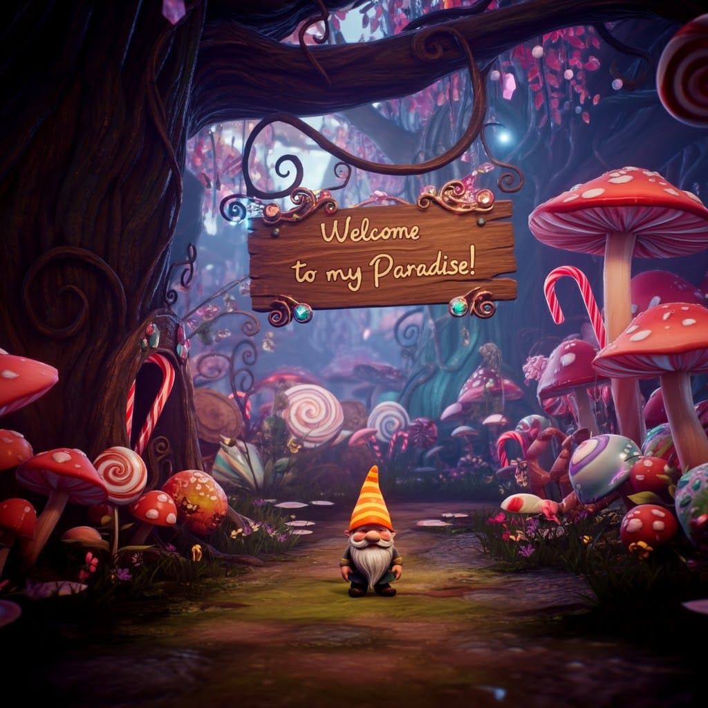 Psychedelic Gnome Garden with Candy Canes