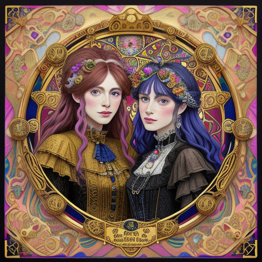 Klimt-Inspired Witch Twins Under Full Moon