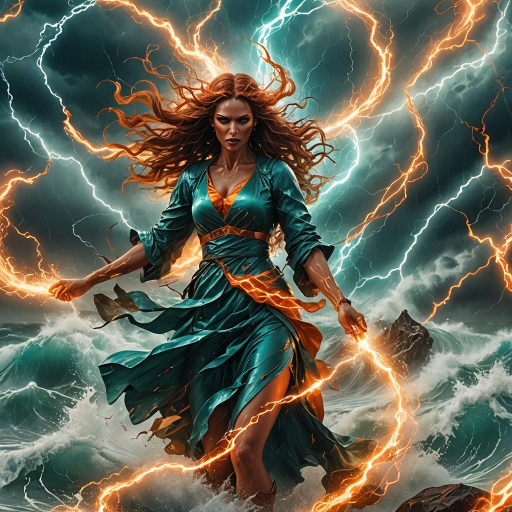 Demonic Angel Goddess Directing Ocean Storms