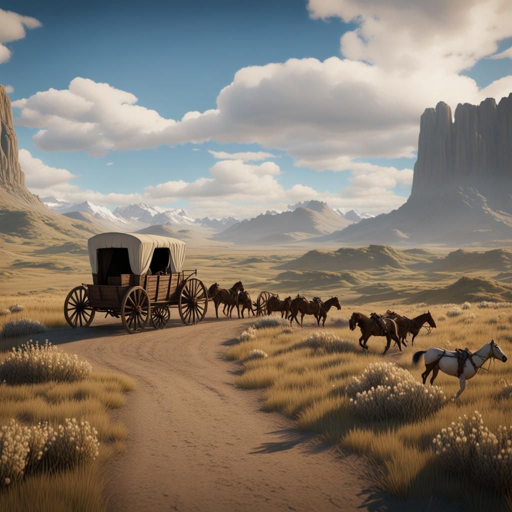 The Oregon Trail in the 1800s: Detailed Matte Painting
