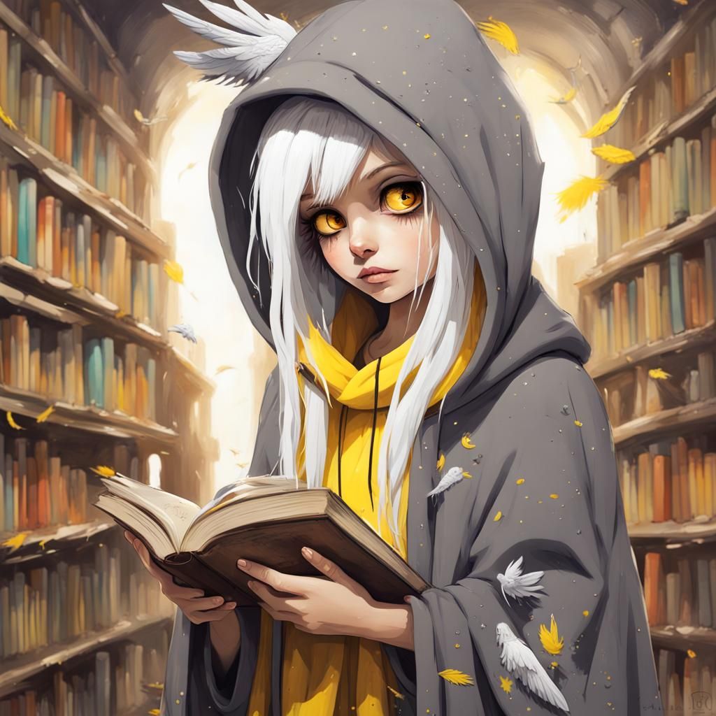 Winged Owl Girl Finds Ruined Library: Graffiti Art