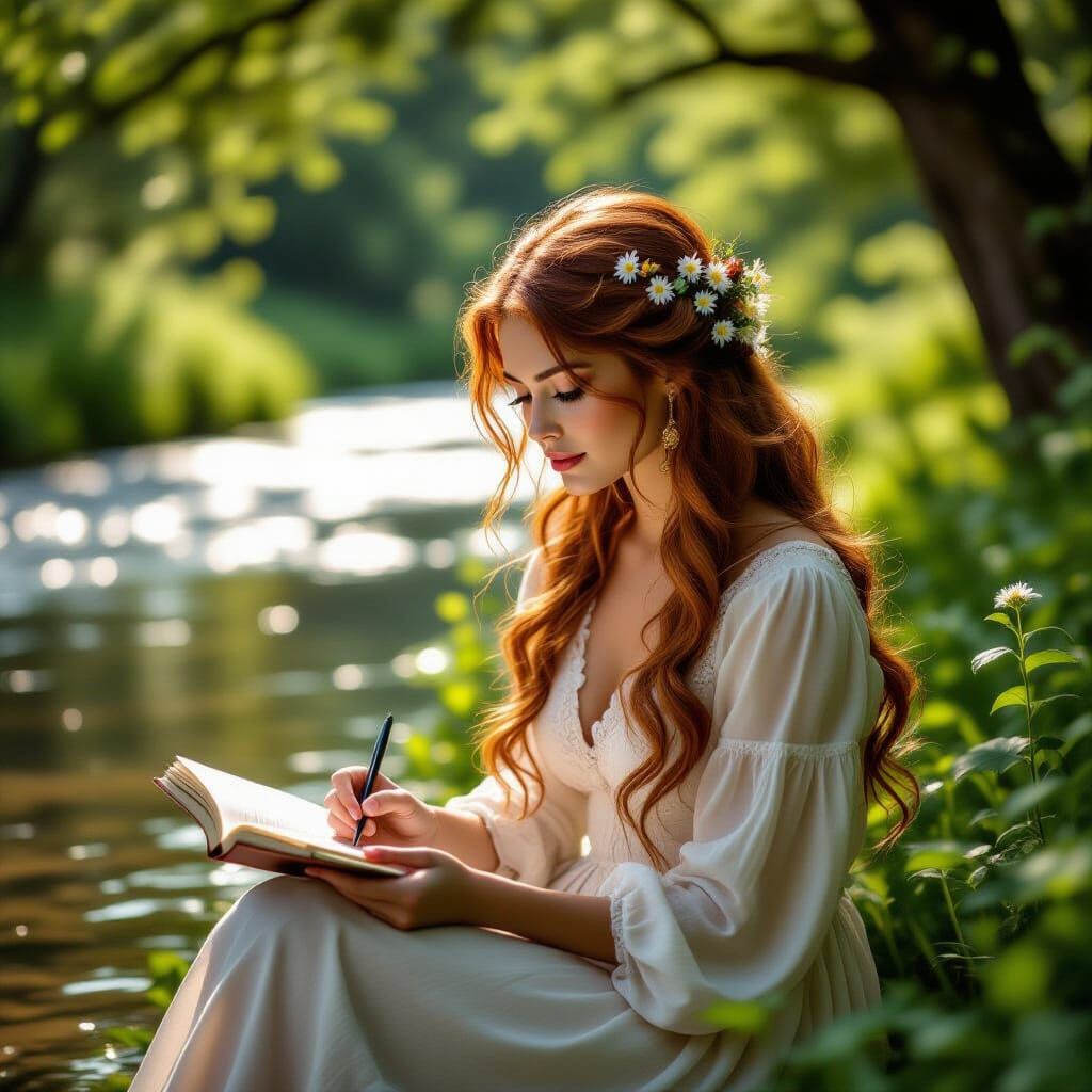 Dreamy Analog Film Photo of Woman Writing Poetry