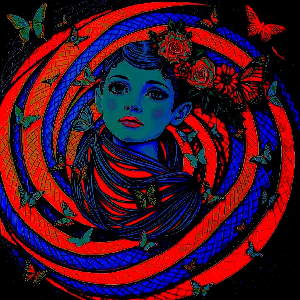 Radiant Woman in Citrus Light Gown with Butterflies and Flow...