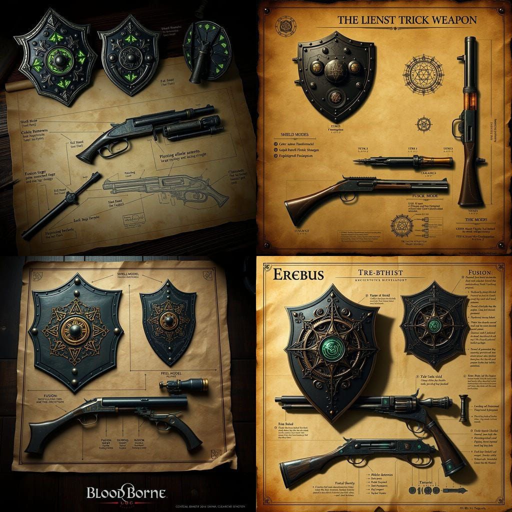 Ancient Arcane Trick Weapon Blueprint in Gothic Fantasy Styl...