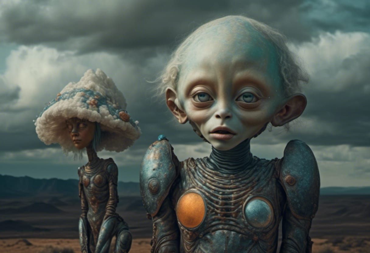 Happy Alien Couple in Hyperrealistic Photography Style