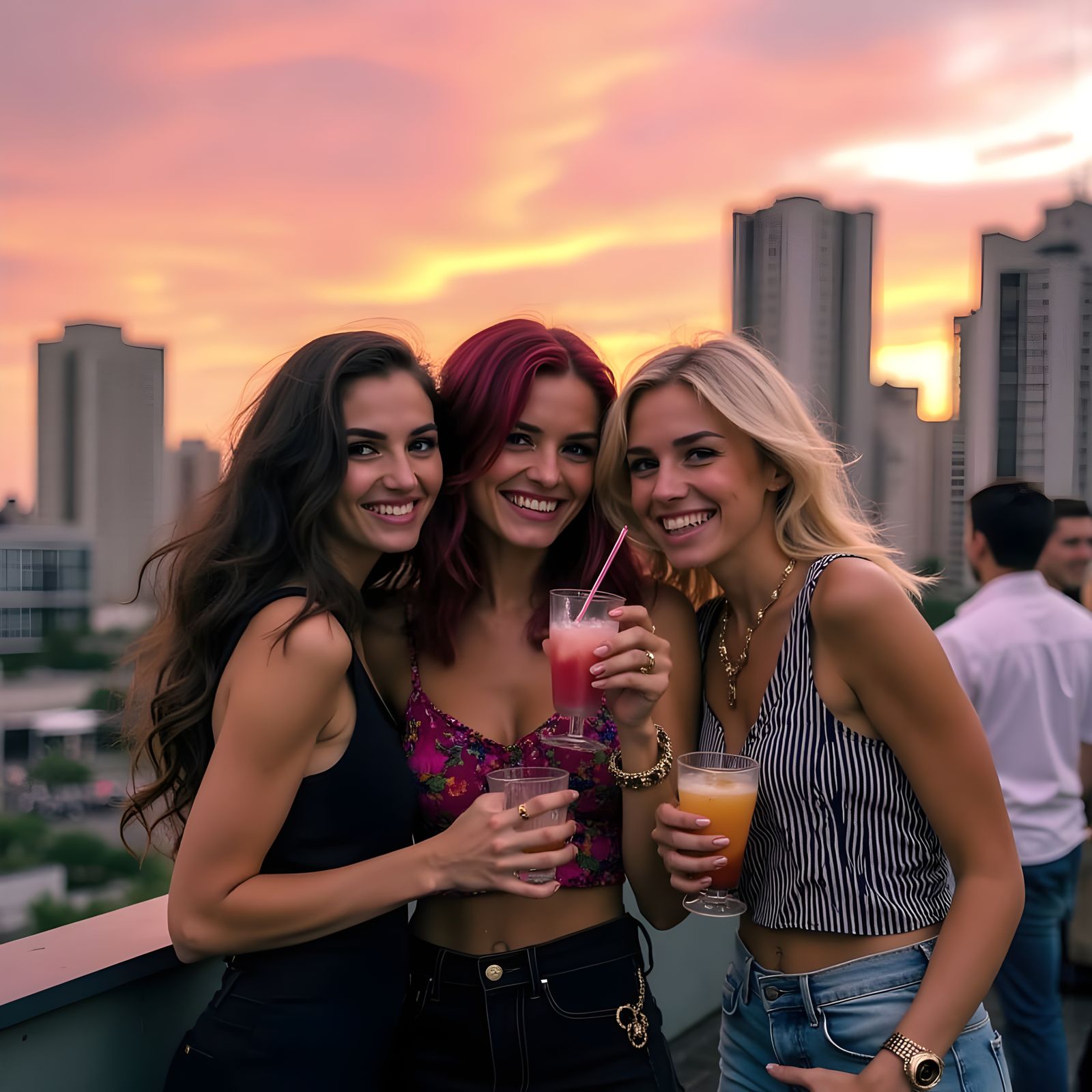 Rooftop Selfie in Retro Postcard Style
