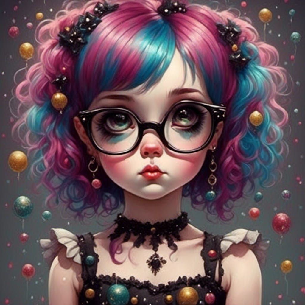 Rainbow Glitter Fairy in Goth Anime Style