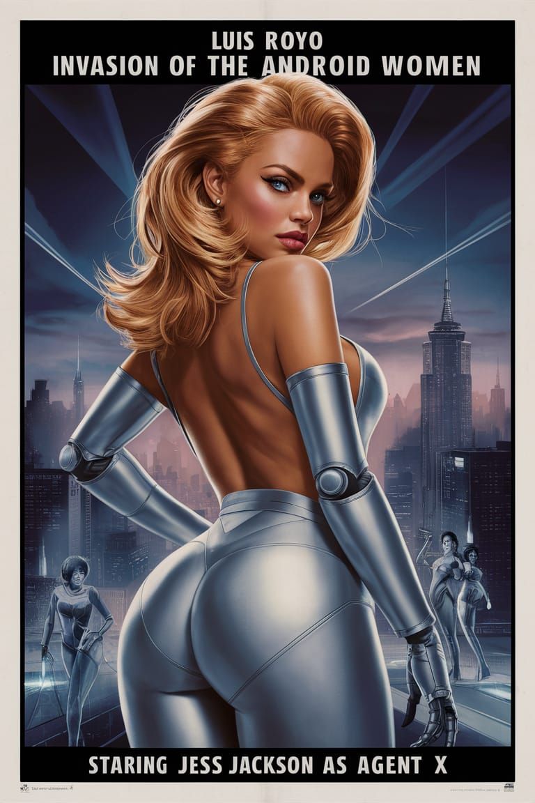 Futuristic Android Woman Movie Poster in Sci-Fi Style