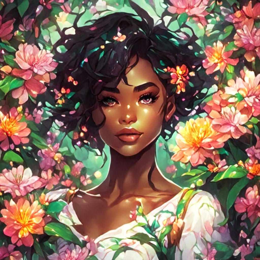 Floral Adorned Woman with Short Hair