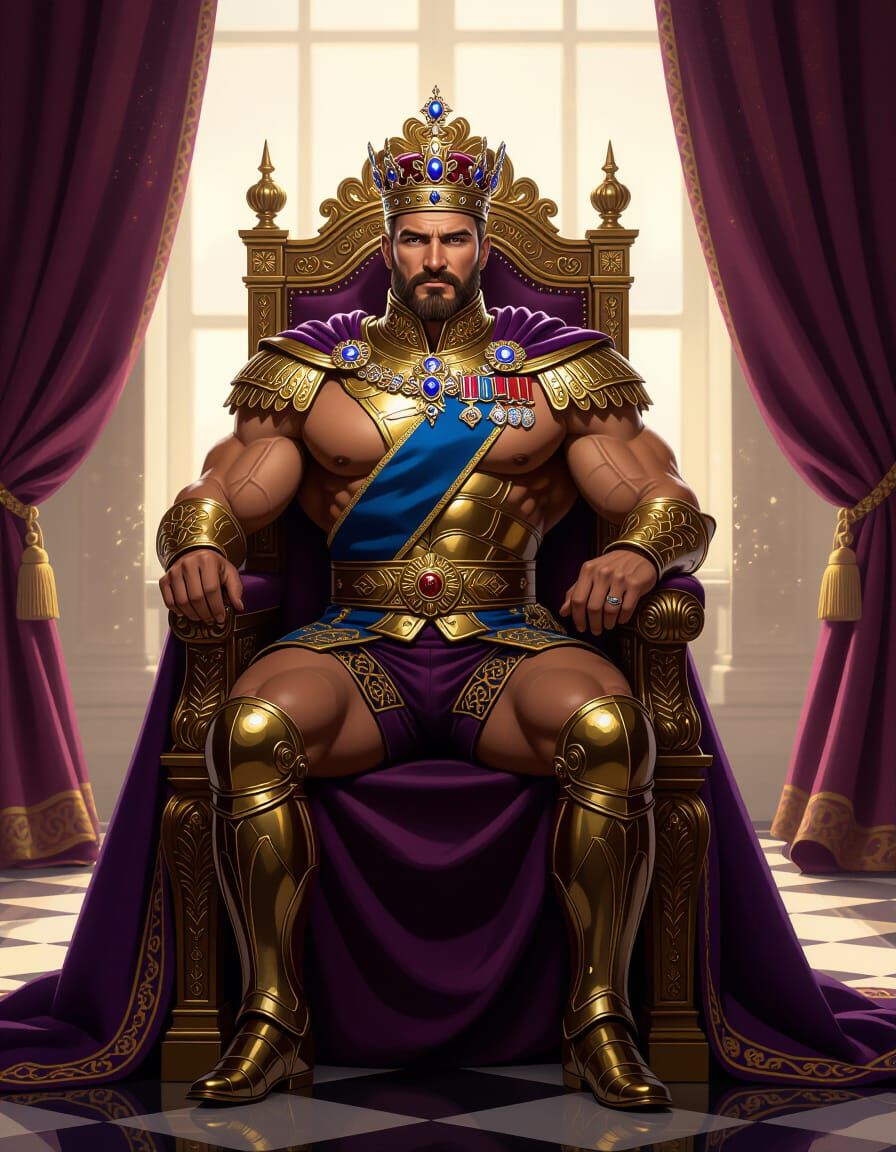 Muscular King's Regal Coronation Portrait in Realistic Style