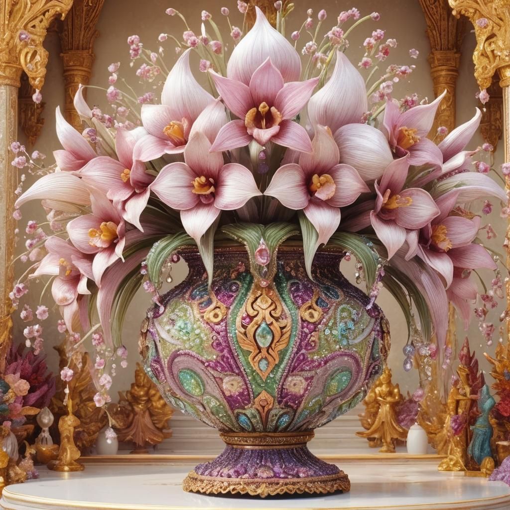 Jeweled Vase of Flowers: Fantasy Concept Art