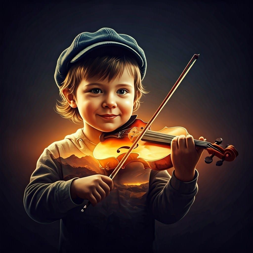 Boy's Silhouette Playing Violin at Sunrise