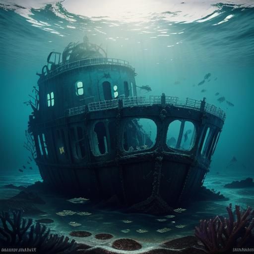 Sunken Shipwreck: Hyperrealistic Underwater Scene