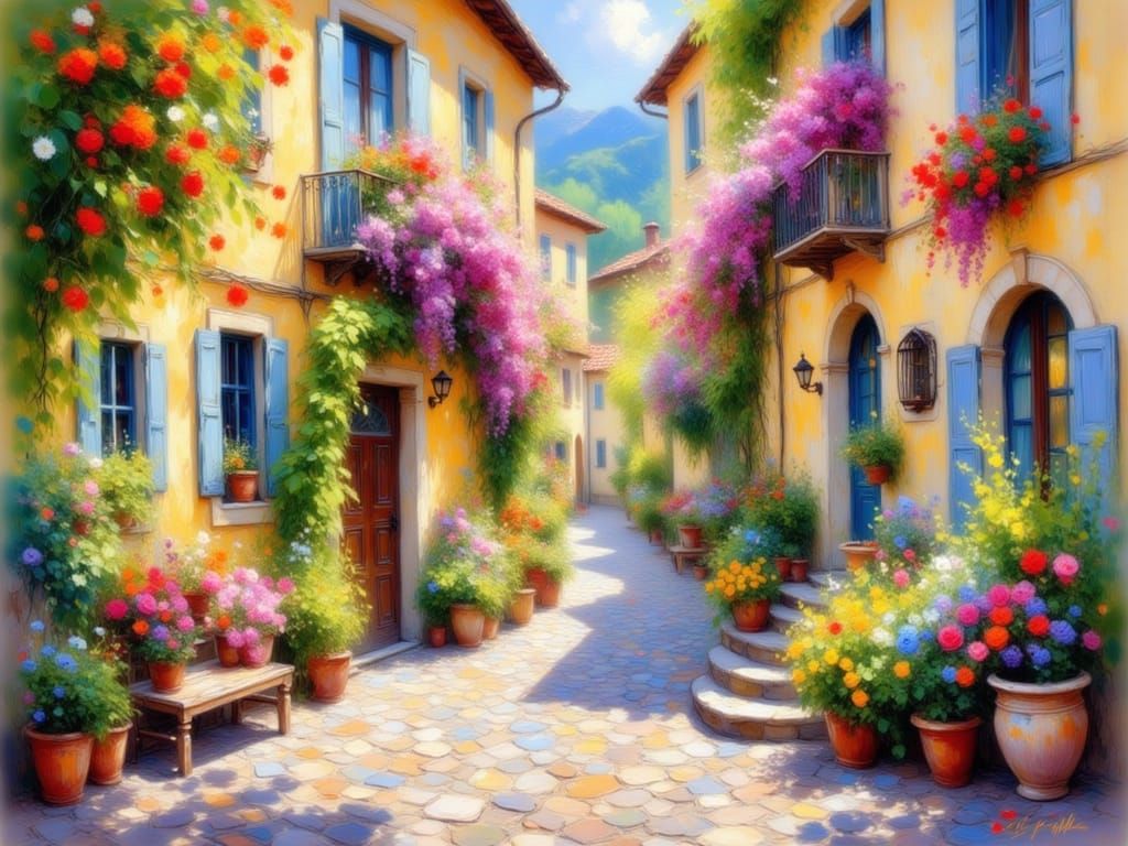 Cozy Mediterranean Village Houses in Pastel Hues